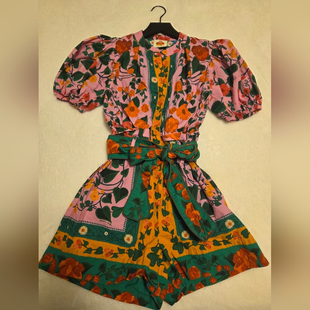 Farm Rio x Anthroplogie Tropical Tie-Front Romper XXS